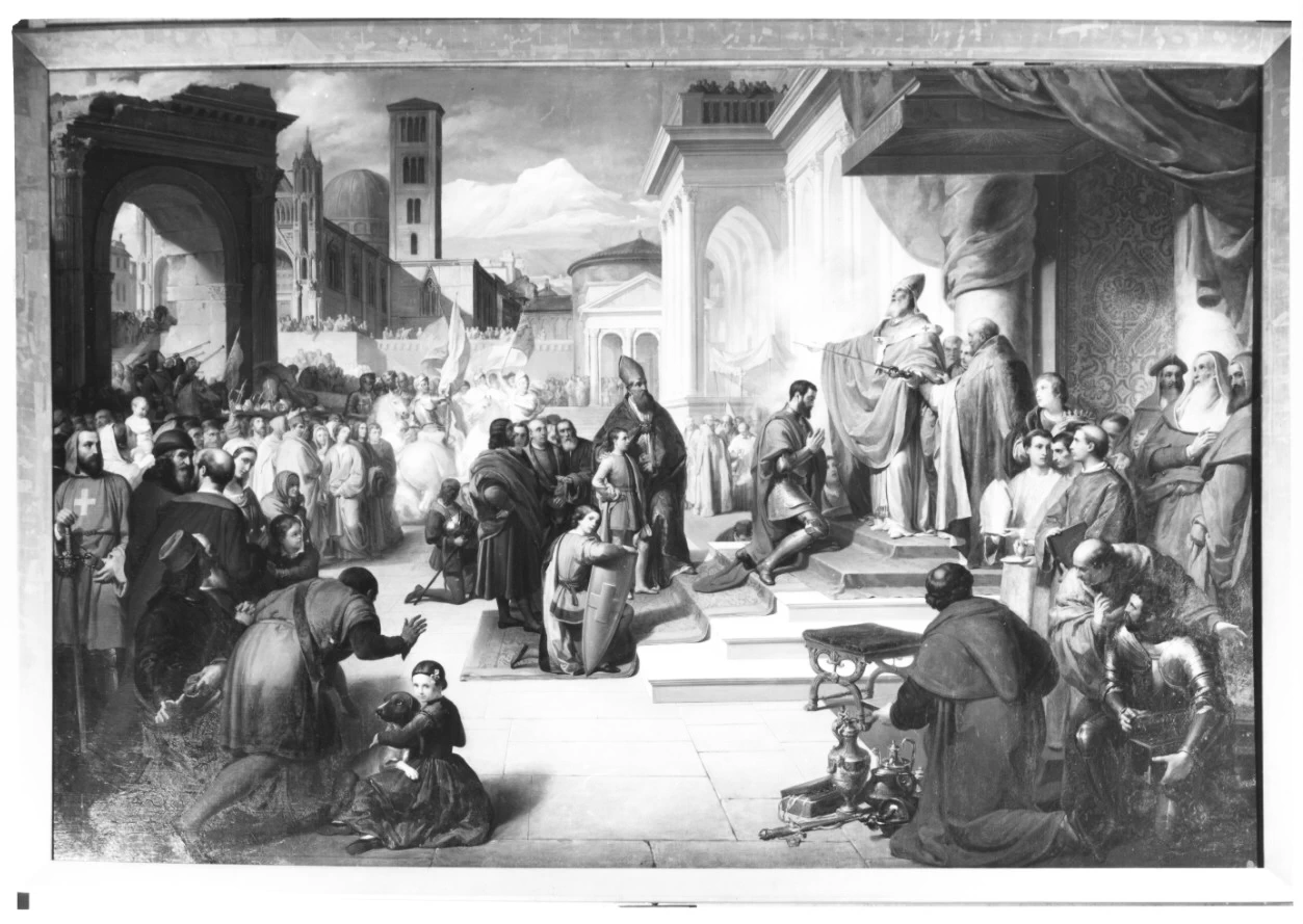 Amedeo III conte di Savoia presta giuramento in Susa alla presenza di papa Eugenio III per recarsi a difendere Gerusalemme